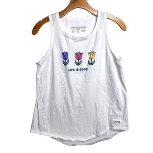 Life is Good Tulips Flower Women's Tank Top Size S White